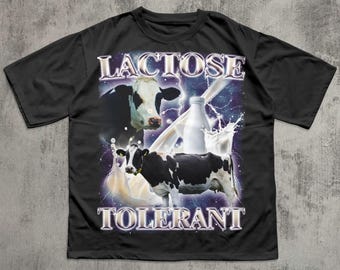 Camiseta engraçada com meme para quem tolera lactose, camiseta retrô dos anos 90, camisetas descoladas, camiseta vintage com estampa, camiseta com leite, camisetas com piadas bobas, roupas constrangedoras