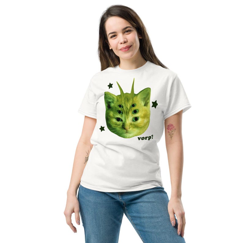 Vorp Funny Alien Cat Meme T-shirt, Silly Cats Shirt, Stupid Shirts, Unhinged Clothes, Brainrot Tee, Bogos Binted Memes Tee, Y2k Retro Tees