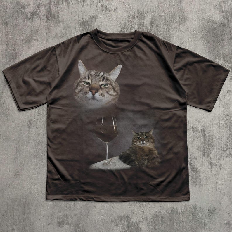 Camiseta divertida con meme de gato y vino, regalo para mujer y hombre, ropa desquiciada, camiseta de gatos graciosos, colores cómodos, camisetas inapropiadas, regalos Dark Chocolate