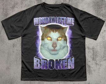 Montag hat mich gebrochen – Lustiges Katzen-Meme-T-Shirt, Brainrot-T-Shirt
