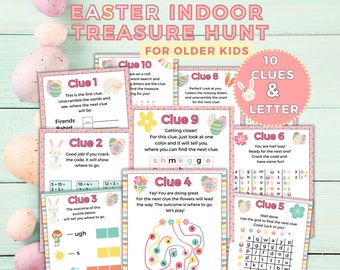 Easter Treasure Hunt for Older Kids, Easter Bunny Scavenger Hunt Indoor for Teens, Printable Easter Egg Hunt Clues Easter Basket