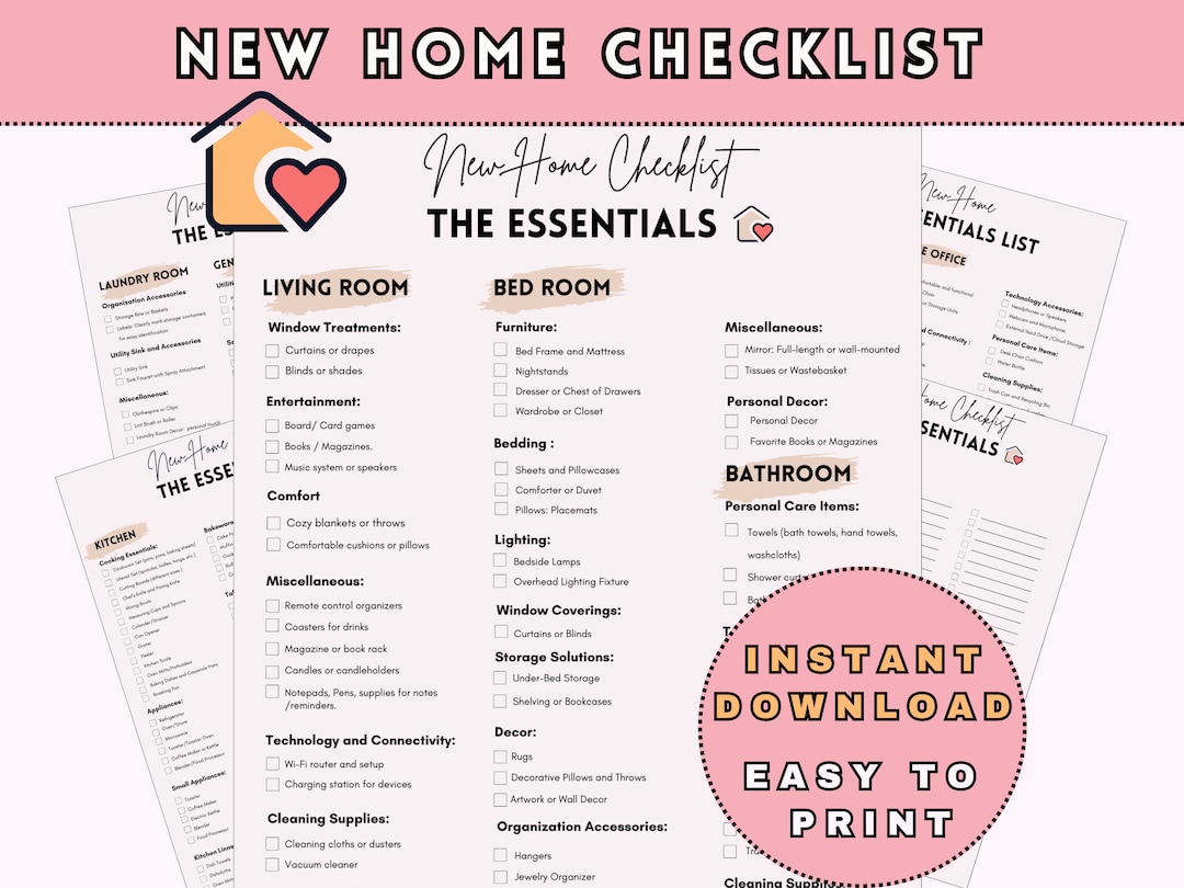 First Home Essentials Checklist, Moving Checklist Printable, New Home