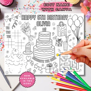 Birthday Coloring Placemat: Kids Party Games (Digital Download)