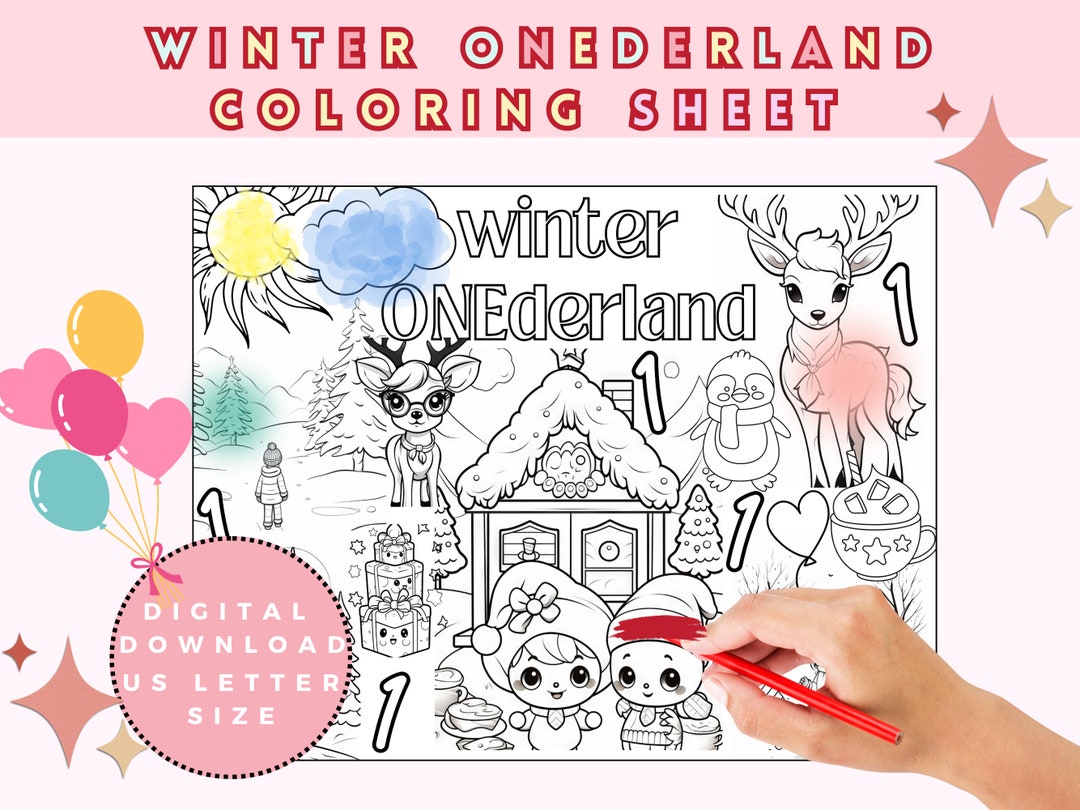 Winter Onederland Coloring Page, First Birthday Coloring Sheet, Winter Party Printable, Birthday ...