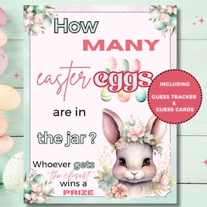 Juego de adivinanzas de huevos de Pascua, cuántos huevos de Pascua hay en el frasco, juego de adivina cuántos huevos de Pascua, actividad de Pascua imprimible