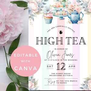 High Tea Party Invitation: Victorian Floral Garden (Canva Template)