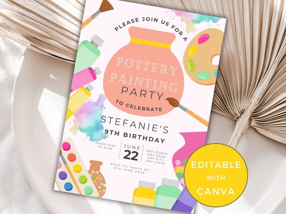 Pottery Painting Party Invitation: Editable Art Birthday Invite (Digital Download)