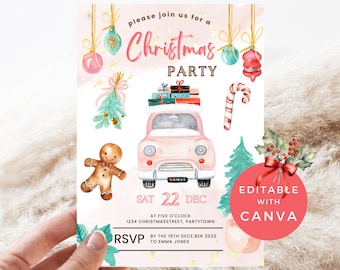 Kerstfeestuitnodiging, vakantiefeestuitnodiging, bewerkbare Instant Download, Kerstkantoorfeest, Afdrukbare Canva-sjabloon AC019-23