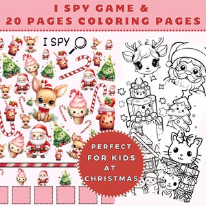 Christmas I Spy Game & Coloring Pages: Kids Activity (Digital Download)
