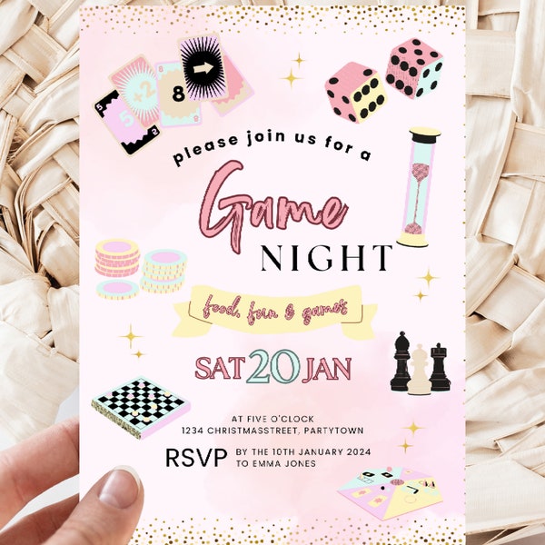 Game Night Invitation, Games Night Invite, Family Friends Game Night Party, Editable Canva Template, AC002-24