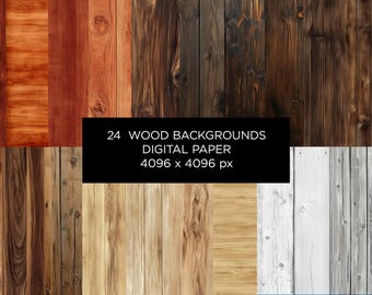 Wood Digital Paper Pack | 24 Wooden Texture Backgrounds