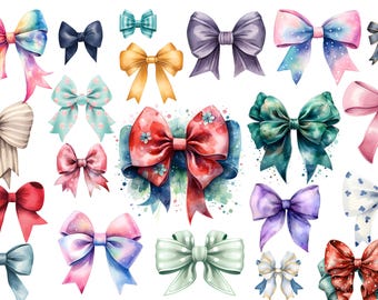 Elegant Watercolor Bow Clipart Set - Pink Ribbon Coquette Floral Design