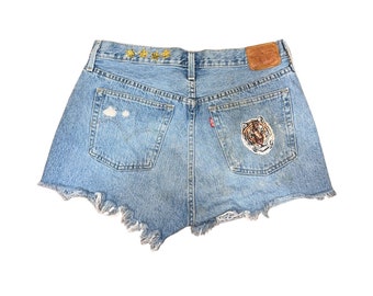 Custom Levi Hand-Made Denim Shorts - Personalized Levi’s, Embroidery Patchwork Levi Shorts