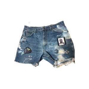Denim Roebucks reciclado único: hecho a mano con Tupac y parches artísticos