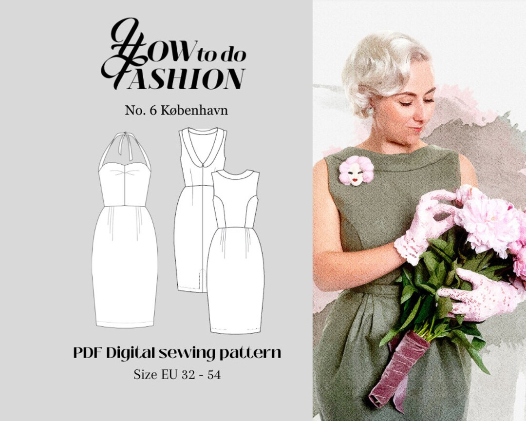 Halterneck Dress Sewing Pattern, Vintage Inspired Dress With Low Back