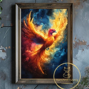 Phoenix Poster Magic School Art Print Wizard School Painting Dark Academia Illustration Bookish Wall Decor Witchy Gift For Fantasy Fan