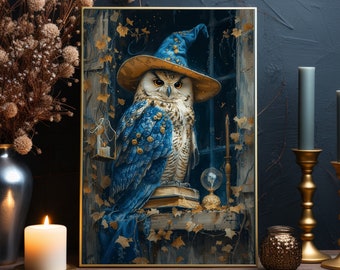 Poster Wizarding Owl Walldecor Art Print World of Wizardry Oil Painting Owl Wizard Magic Gift Fantasy Fan Illustration Enchanted Animal