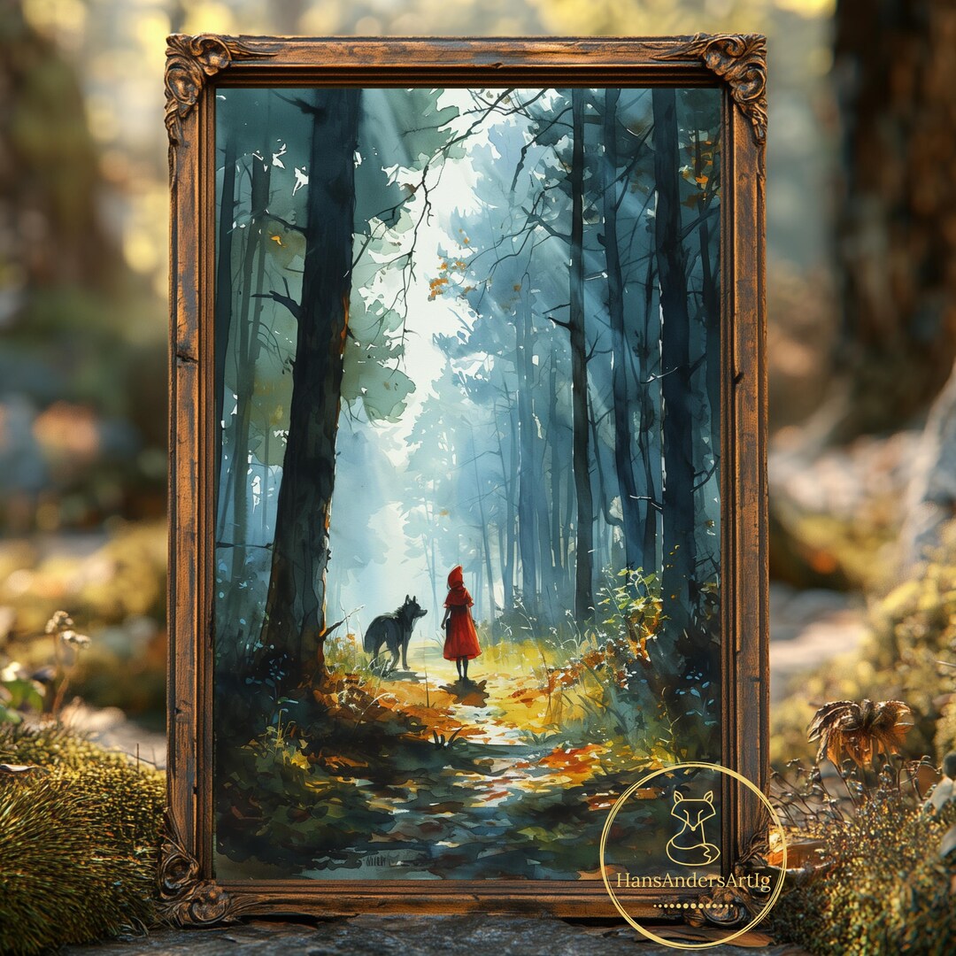 Fairy Tale Art Poster Little Red Riding Hood Wolf Wall Nursery Wall ...