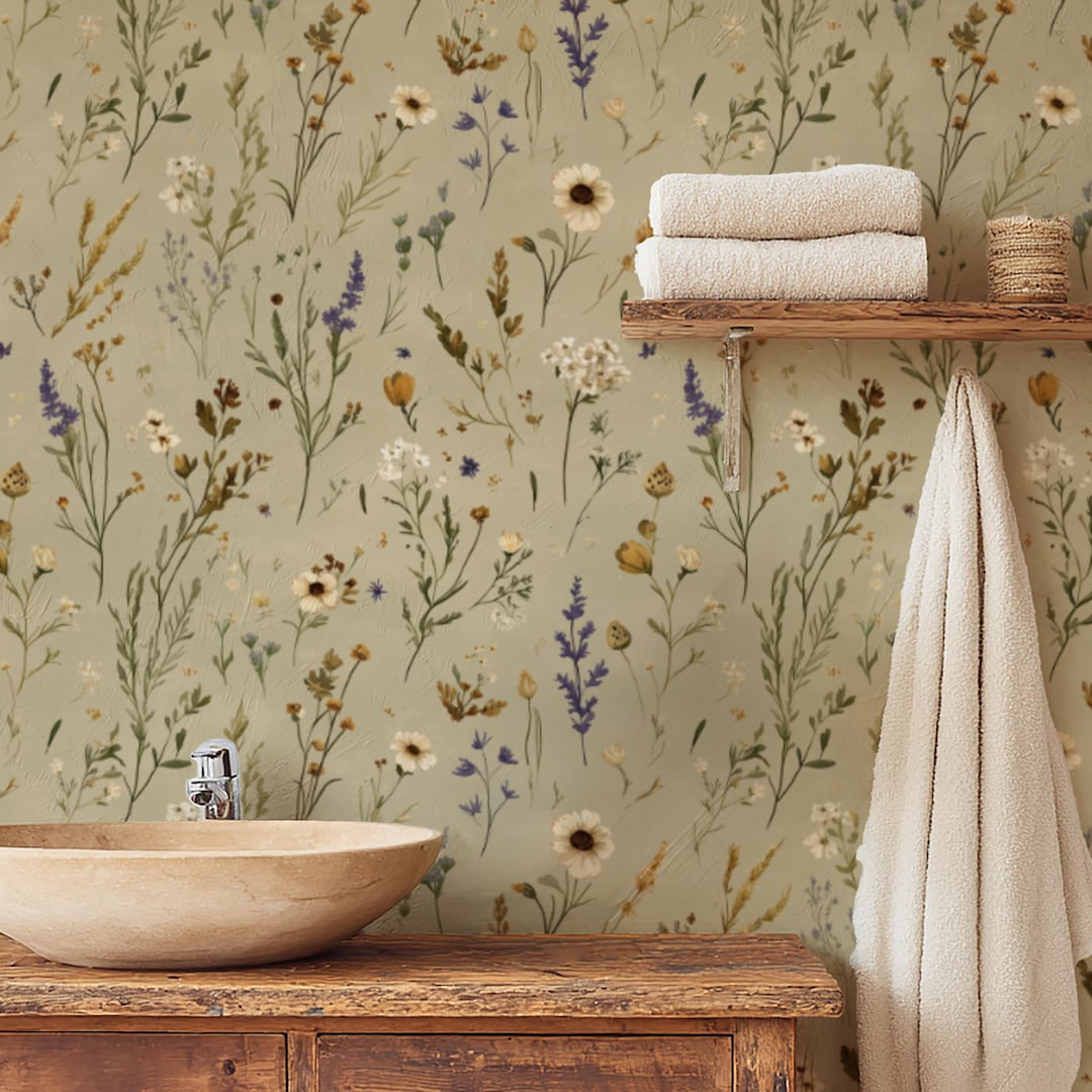Natural Wildflower Wallpaper Cottagecore Floral Vintage Style Peel and ...