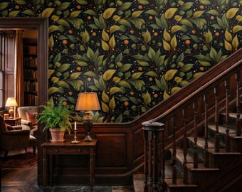 Dark Botanical Wallpaper Moody Victorian Peel And Stick Wallpaper Removable Dark Academia Wall Decor Gothic Leaf Pattern Vintage Style