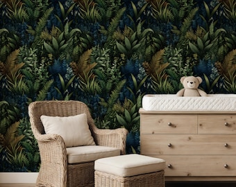 Blue Fern Wallpaper Dark Forestcore Botanical Peel And Stick Wallpaper Removable Forest Wall Decor