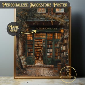 Personalized Bookstore Painting Poster Custom Vintage Style Print Gift For Book Lover Wall Art Librarian Bookshop Dark Academia Cottagecore
