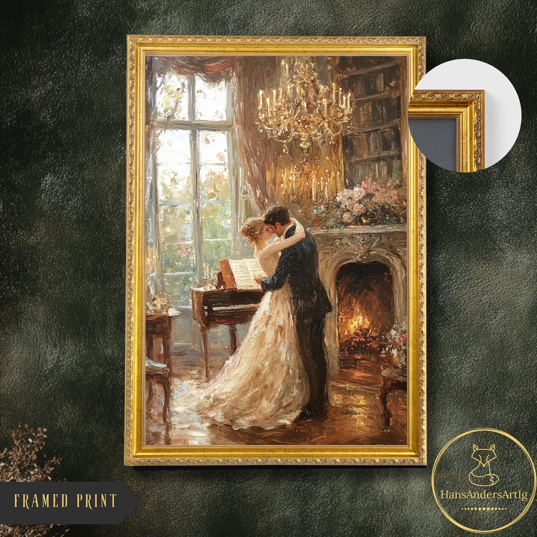 Poster Nostalgic Romantic Couple Library Vintage Victorian Rustic Art ...