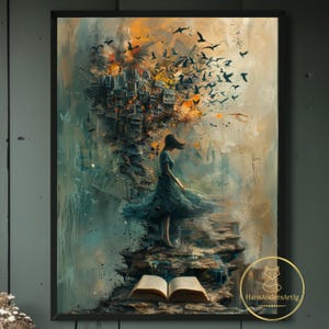 Poster Book Art Reading Print Book Lover Painting Gift Wallart Librarian Bookish Gift Book Nerd Illustration Dark Academia Dark Cottagecore