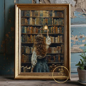 Biblioteca donna stampa artistica Dark Academia Poster stile vintage stampa bookish Decor amante del libro arte della parete Dark Cottagecore Goblincore regalo di strega