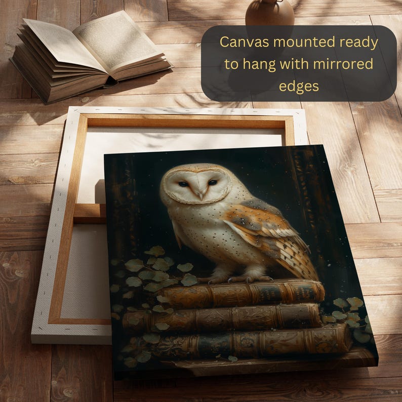 Bookish owl print, whimsical decor for libraries and reading nooks.