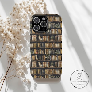 Bookshelf Pattern Phone Case iPhone Samsung or Google Pixel Magsafe Tough Case Flexi Case Bookish Gift For Reader Librarian Art Book Lover