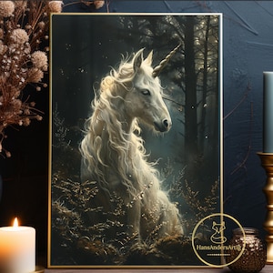 Unicorn Poster Whimsy Fantasy Unicorn Print Gift For Girl Wall Art Fairy Tale Nursery Illustration Kids Room Dark Academia Dark Cottagecore