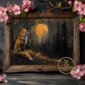 Fox Poster Dark Cottagecore Vintage Style Wall Art Canvas Dark Academia Illustration Witchy Gift Library Wall Decor Celestial Painting
