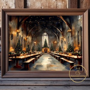 Christmas Castle Wizard School Poster Print Magic Castle Gift For Fantasy Fan Art Dark Academia Holiday Wall Decor Library Witchy Gift