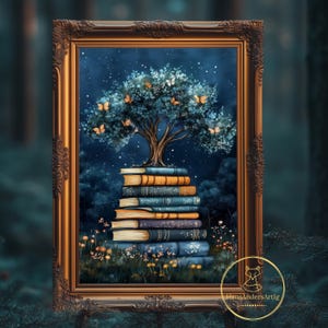 Reading Poster Painting Book Art Print Book Lover Gift Librarian Wallart Bookish Gift Book Nerd Illustration Dark Academia Dark Cottagecore