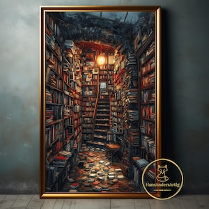 Poster Library Books Dark Academia Art Print Vintage Style Print Book Art Decoration Wall Art Bookish Gift Dark Cottagecore Goblincore