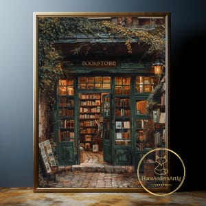 Stile vintage libreria pittura poster stampa poster amante del libro regalo wallart bibliotecario libro nerd illustrazione Dark Academia Dark Cottagecore