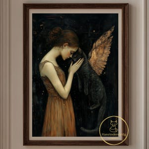 Cat Memory Wall Art Black Cat Lover Tribute Poster Feline Loss Wall Decor For Dark Academia Home Angel Cat Gift For Grieving Cat Remember