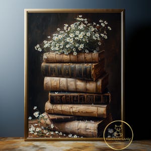 Poster in stile vintage, libro, pittura floreale, stampa, amante del libro, regalo, arte da parete, bibliotecario, libro, nerd, illustrazione per Dark Academia Dark Cottagecore