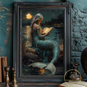 Sirena Poster Dark Academia Bookish Wall Art Poster in stile vintage per la nostalgia della sirena amante Dark Cottagecore regalo per il lettore Wall Decor