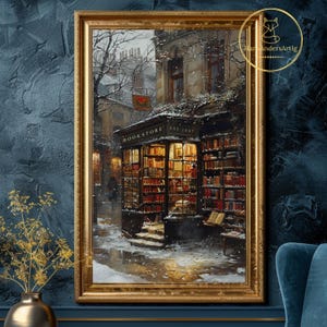 Vintage Style Poster Bookstore Painting Print Book Lover Gift Library Wall Art For Book Nerd Illustration Dark Academia Dark Cottagecore