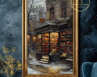 Vintage Style Poster Bookstore Painting Print Book Lover Gift Library Wall Art For Book Nerd Illustration Dark Academia Dark Cottagecore