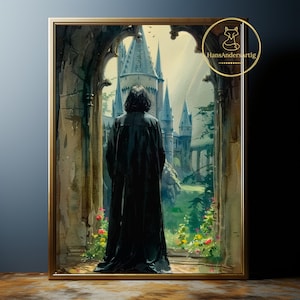 Dark Wizard Poster Magic Castle Art Print Wizard School Painting Dark Academia Illustration Bookish Wall Decor Witchy Gift For Fantasy Fan