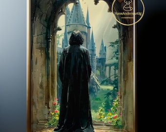 Dark Wizard Poster Magic Castle Art Print Wizard School Painting Dark Academia Illustration Bookish Wall Decor Witchy Gift For Fantasy Fan