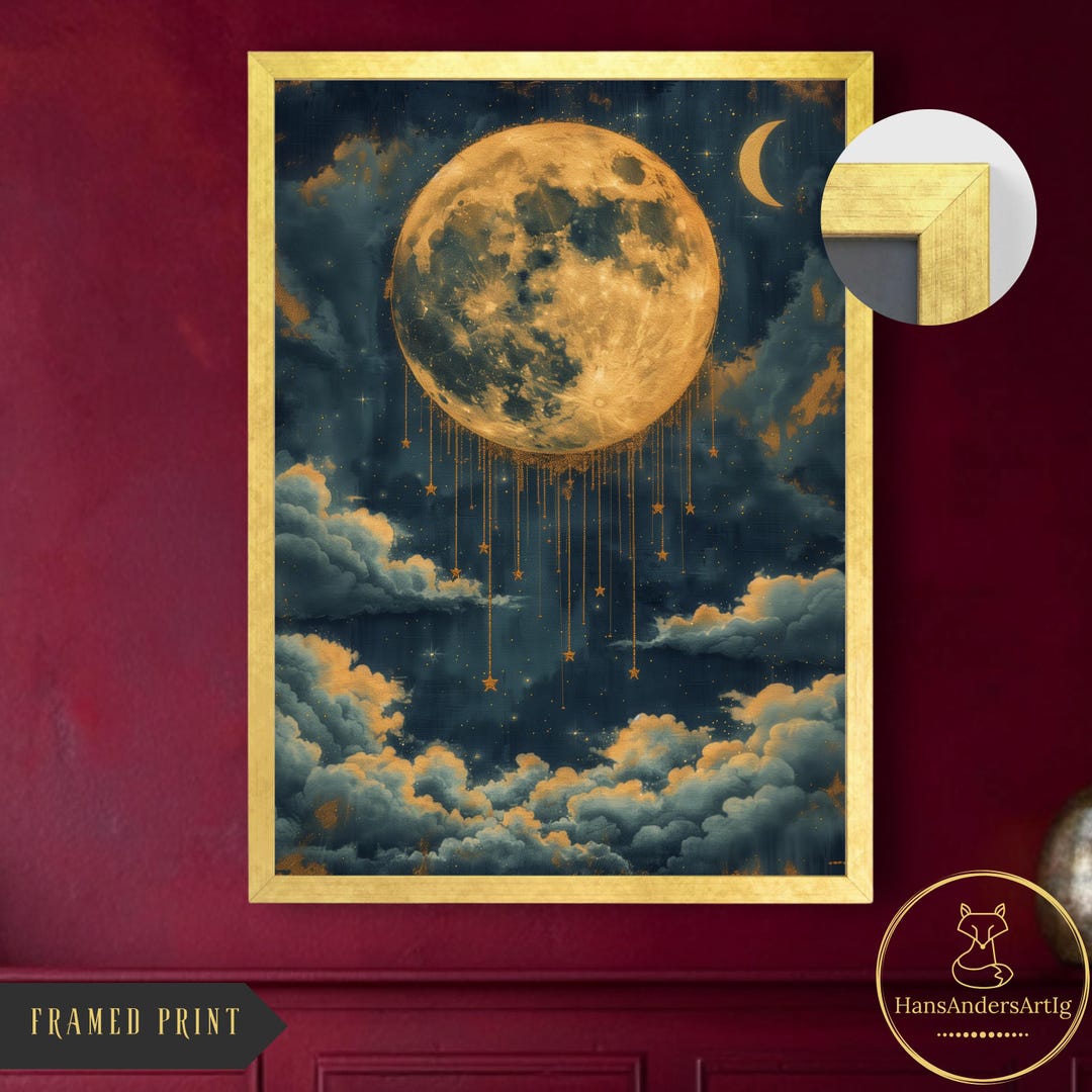 Framed Poster Full Moon Gothic Fantasy Print Vintage Style Night Sky ...