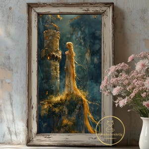 Rapunzel Poster Kids Room Gift Wall Decor Fairy Tale Art Print Brothers Grimm Princess Tower Wall Art Nursery Decor Traditional Illustration