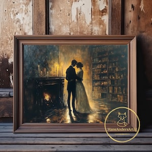Poster Love Couple For Dark Academia Book Lover Vintage Style Dark Cottagecore Print Bookish Gift For Reading Nostalgia Fan Painting Decor