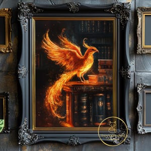 Affiche du Phénix Magique, Impression d'Art Mural de l'École de Magie, École des Sorciers, Illustration de l'Académie Sombre, Décoration Murale Livresque, Cadeau de Sorcellerie pour Fan de Fantasy