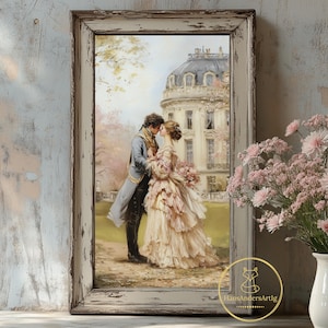 Poster Romantic Love Couple Nostalgic Library Wall Art Vintage Style Decor Rustic Painting Victorian Art Print Gift Idea Classic Interior