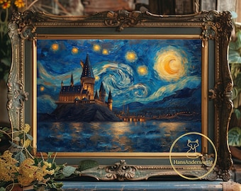 Magic Castle Poster Van Gogh Style Vintage Inspired Art Print Wizard School Gift For Fantasy Fan Decor Dark Academia Wall Art Potter Style